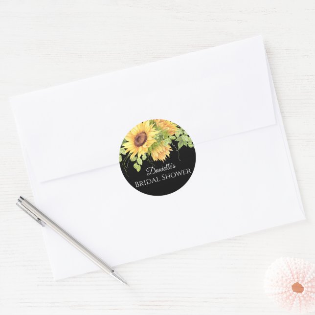 Rustic Watercolor Sunflowers Bridal Shower Classic Round Sticker (Envelope)