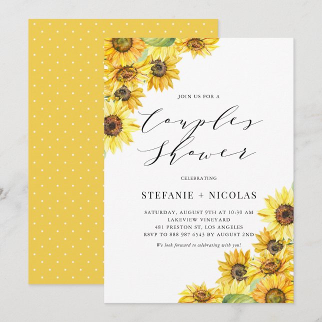 Rustic Watercolor Sunflowers Couples Shower Invitation (Front/Back)