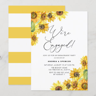 Rustic Watercolor Sunflowers Engagement Party Invitation