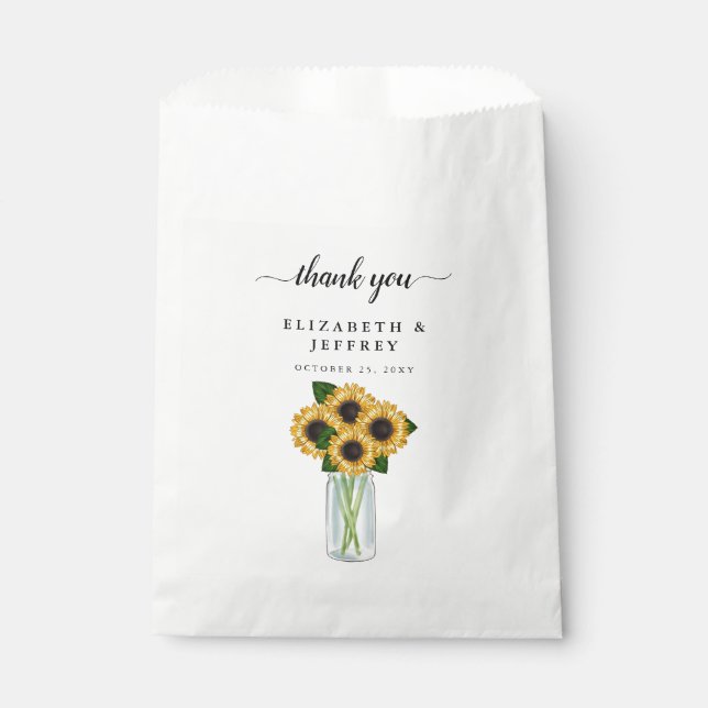 Rustic Watercolor Sunflowers Mason Jar Favour Bags (Front)