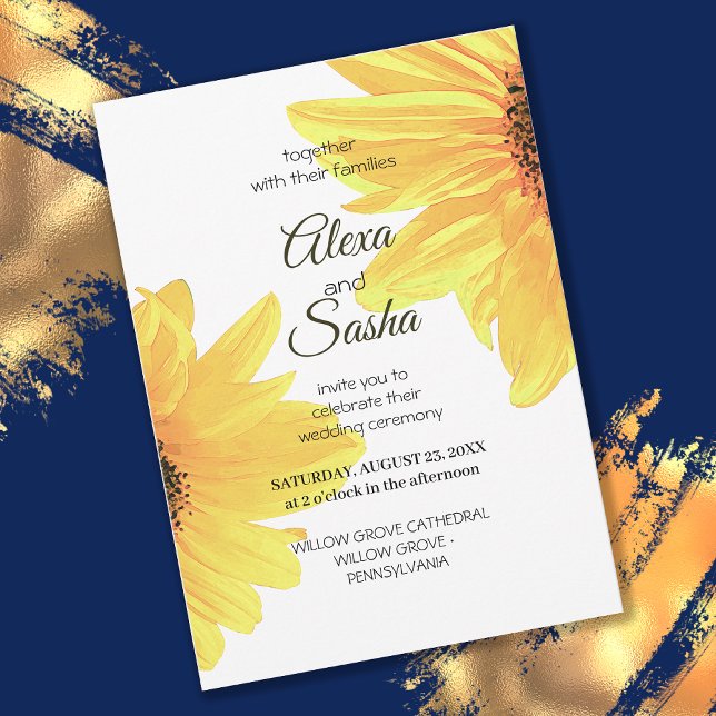 Rustic Watercolor Sunflowers Minimalist Wedding In Invitation (Creator Uploaded)