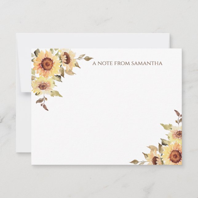 Rustic Watercolor Sunflowers Monogram Card (Front)