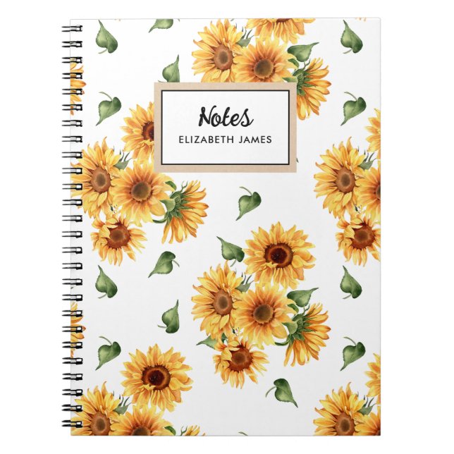 Rustic Watercolor Sunflowers Pattern Personised Notebook (Front)