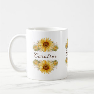 Rustic Watercolor Sunflowers Personalised Coffee Mug