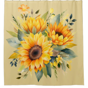Rustic Watercolor Sunflowers Shower Curtain