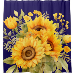 Rustic Watercolor Sunflowers Shower Curtain