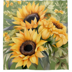 Rustic Watercolor Sunflowers Shower Curtain