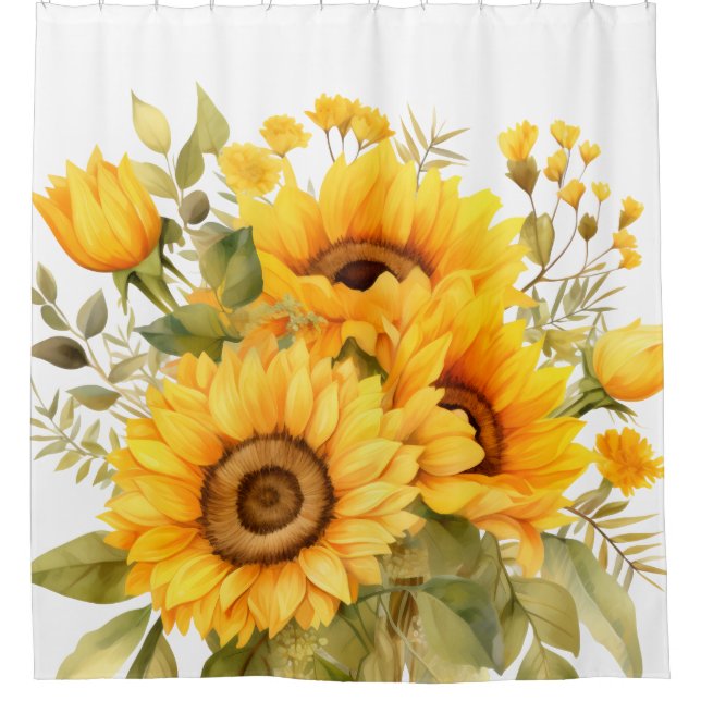 Rustic Watercolor Sunflowers Shower Curtain (Front)