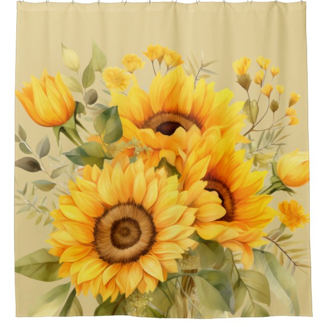 Rustic Watercolor Sunflowers Shower Curtain (Front)