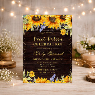 Rustic Watercolor Sunflowers Sweet 16 Invitation