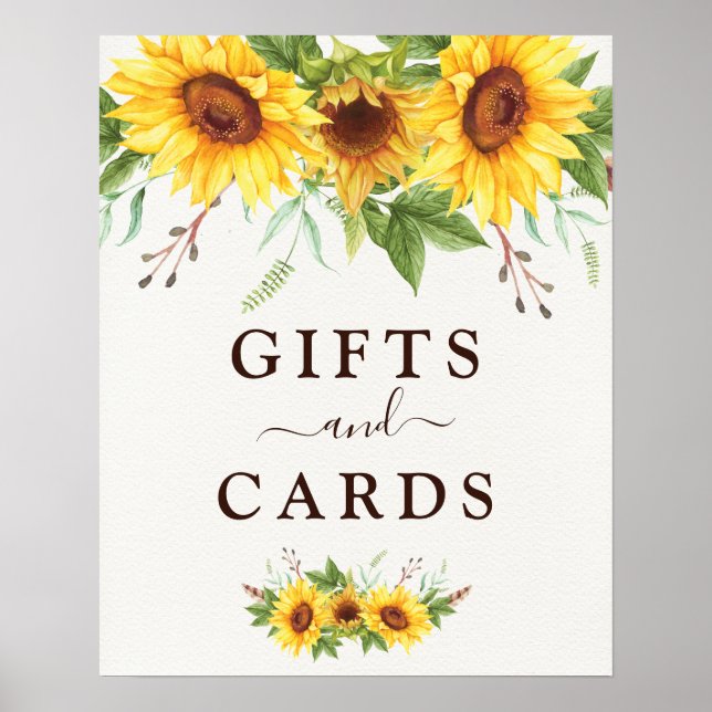 Rustic Watercolor Sunflowers Wedding Cards & Gifts Poster (Front)
