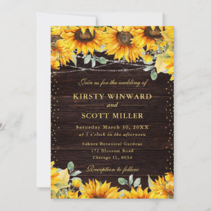 Rustic Watercolor Sunflowers Wedding Invitation