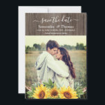 Rustic Watercolor Sunflowers Wedding Save the Date<br><div class="desc">Beautiful boho-inspired wedding save the date featuring rustic watercolor sunflowers,  feathers and lush green leaves complimented with elegant earthy brown text. Personalise with your own wording! If you want to change the font style,  colour or text placement,  simply click the "Customise Further" button.</div>