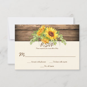 Rustic Watercolor Sunflowers Wreath Barn Wood RSVP Card
