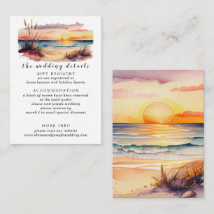 Rustic Watercolor Sunset Beach Seascape Wedding Enclosure Card
