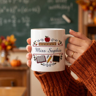 Rustic Watercolor Teacher Mug, Custom Name Coffee Mug
