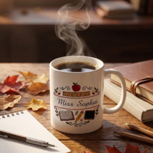 Rustic Watercolor Teacher Mug, Custom Name Coffee Mug