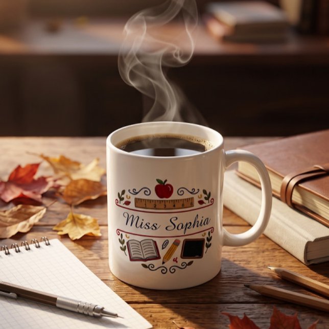 Rustic Watercolor Teacher Mug, Custom Name Coffee Mug (Creator Uploaded)