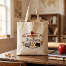 Rustic Watercolor Teacher Tote Bag, Custom Name