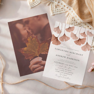 Rustic Watercolor Terracotta Ginkgo Wedding Invitation