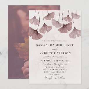 Rustic Watercolor Terracotta Ginkgo Wedding Invitation