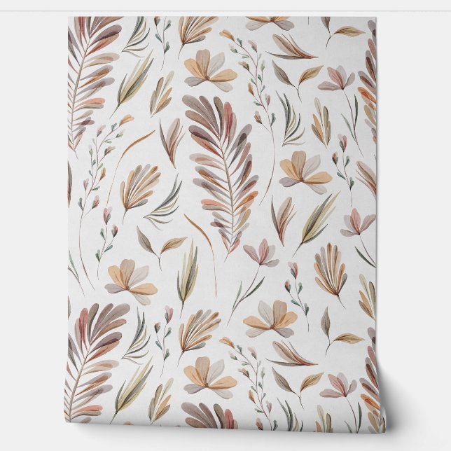 Rustic Watercolor Terracotta Leaves  Wallpaper (Unrolling)