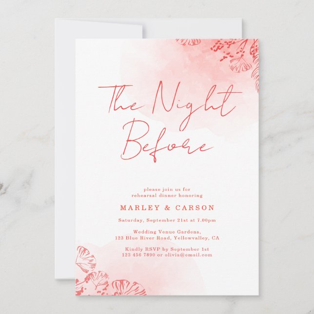 Rustic Watercolor Terracotta Rehearsal Dinner Invitation (Front)