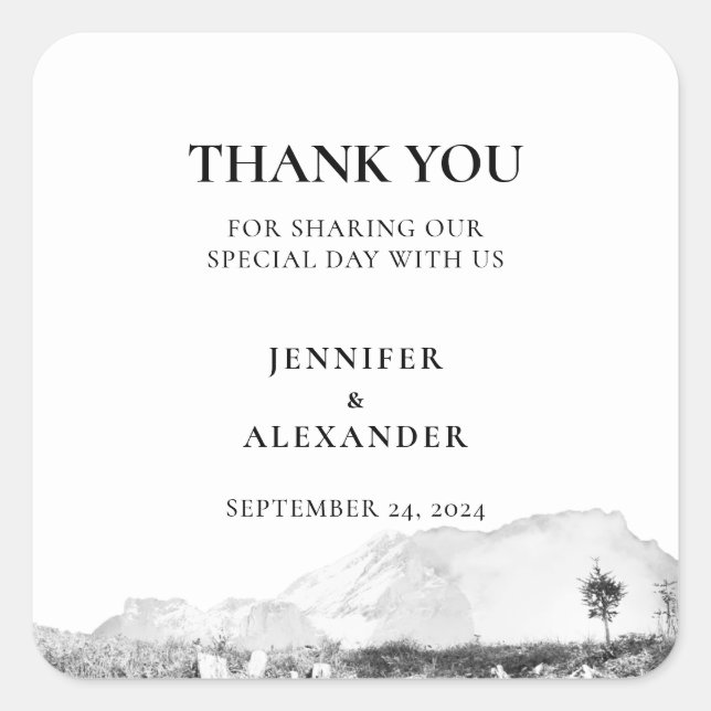 Rustic watercolor thank you mountain wedding square sticker (Front)
