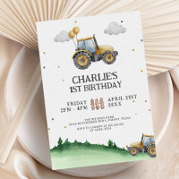 Rustic Watercolor Tractor Birthday Party