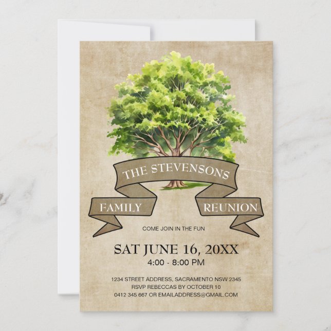Rustic Watercolor Tree Family Reunion  Invitation (Front)