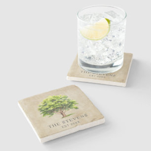 Rustic Watercolor Tree Stone Coaster