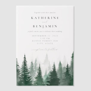Rustic Watercolor Trees Forest Wedding Vellum Invitations