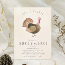 Rustic Watercolor Turkey Thanksgiving Dinner
