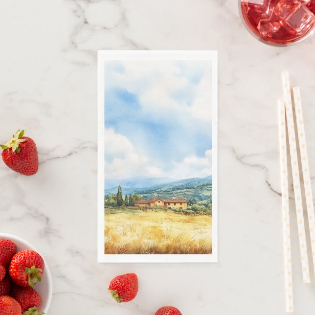 Rustic Watercolor Tuscan Mediterranean Countryside Napkin (Insitu)