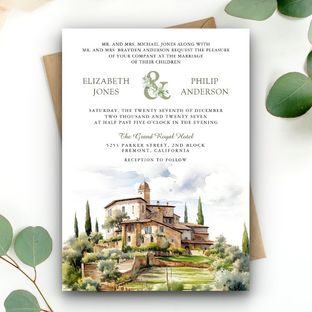 Rustic Watercolor Tuscany QR Code Wedding Invitation (Creator Uploaded)