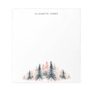 Rustic Watercolor Urban Pine Trees Personalised Notepad