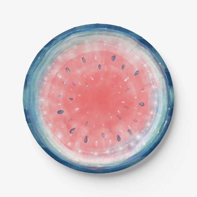Rustic Watercolor Watermelon Party Paper Plates (Front)