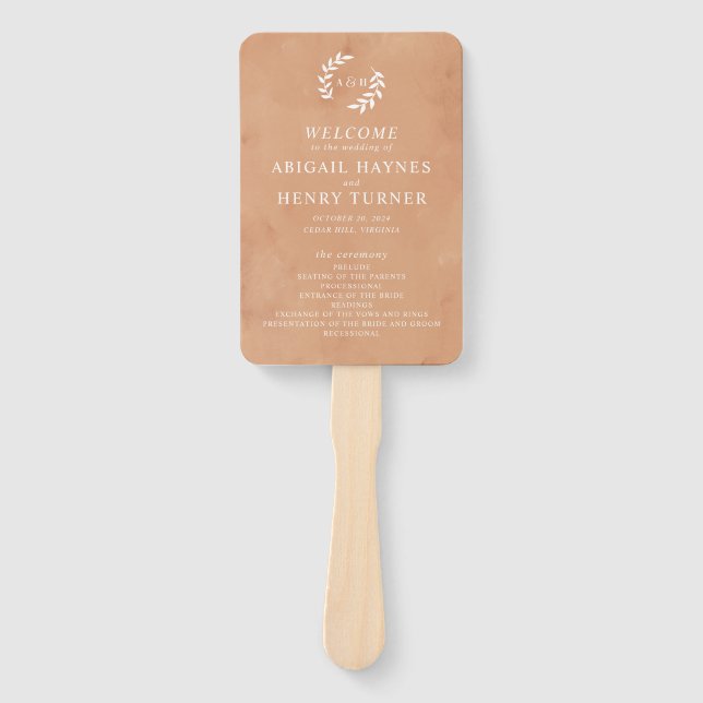Rustic Watercolor Wedding Program Hand Fan (Front)