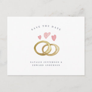 rustic watercolor wedding ring save the date postcard