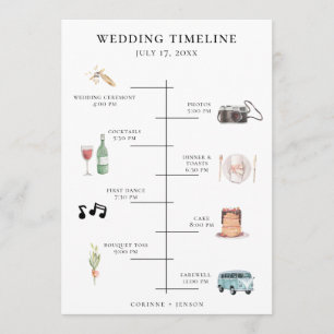 Rustic Watercolor Wedding Timeline Programme
