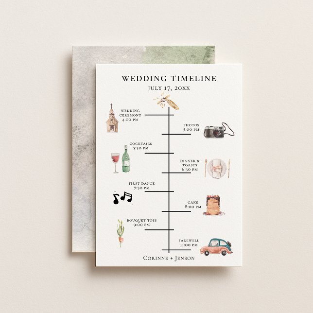 Rustic Watercolor Wedding Timeline Programme (Creator Uploaded)