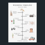 Rustic Watercolor Wedding Timeline Programme<br><div class="desc">Rustic colourful watercolor wedding day elements,  timeline program. Card features church,  camera,  bottle with glass,  plate setting,  music notes,  cake,  bouquet,  and retro car. Backing is a rustic vintage inspired watercolor. Text font style and colour can be customised.</div>