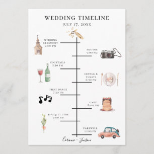 Rustic Watercolor Wedding Timeline Programme