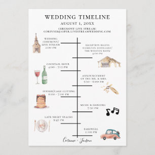 Rustic Watercolor Wedding Timeline Programme