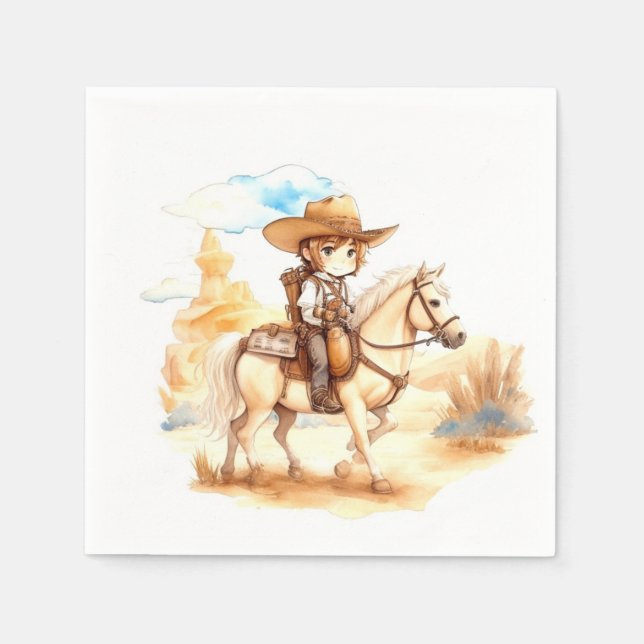 Rustic Watercolor Western Cowboy Baby Shower Napkin (Front)