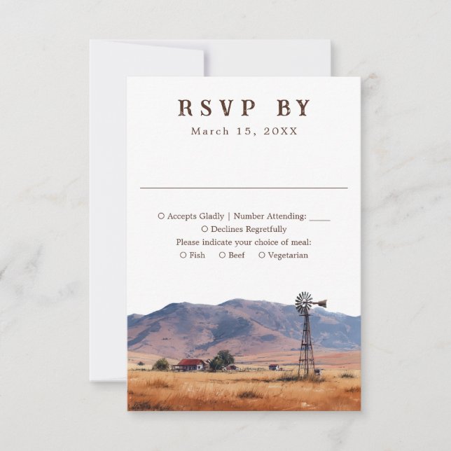 Rustic Watercolor Western Cowboy Ranch Wedding RSVP Card (Front)