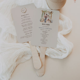 Rustic Watercolor Western Ranch Wedding Program Hand Fan