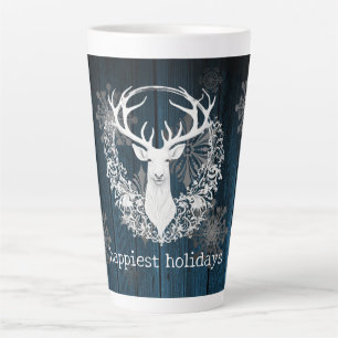 Rustic Watercolor White Reindeer Blue Latte Mug