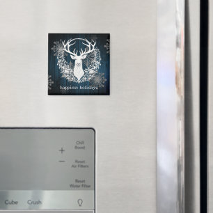 Rustic Watercolor White Reindeer Blue Magnet