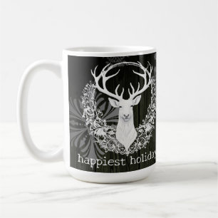 Rustic Watercolor White Reindeer   Green Coffee Mug